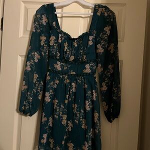 Floral Teal Long Sleeve Dress